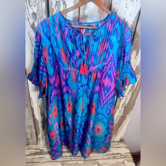 La Plage Celerie Dress Isle Ikat Turquoise Multi Size Medium - Picture 6 of 13